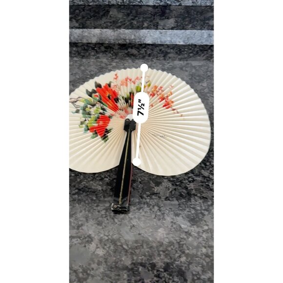Vintage Chinese Fan With Floral Design Bird & Black Handle Virgin Islands - Picture 15 of 15